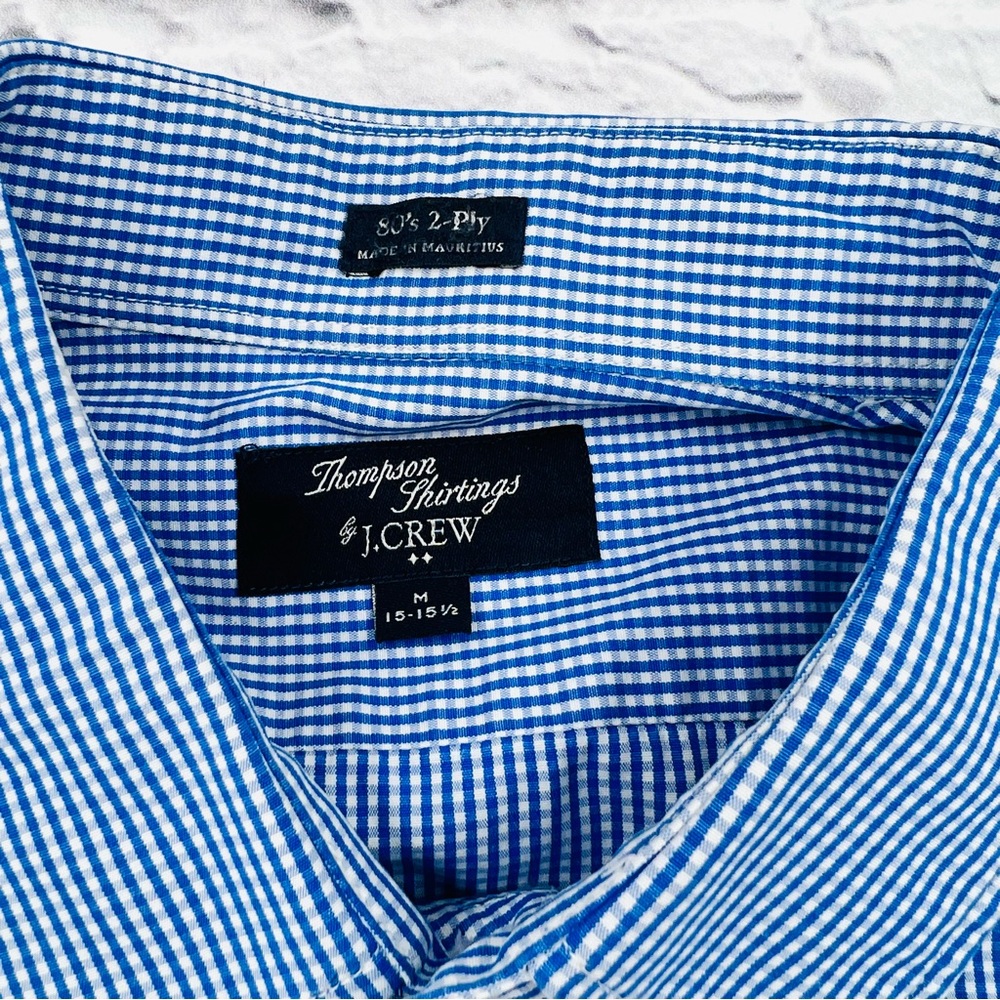J. Crew Factory Thompsons Shirtings Men's M 15-15.5 Blue White Micro Check - Picture 5 of 9